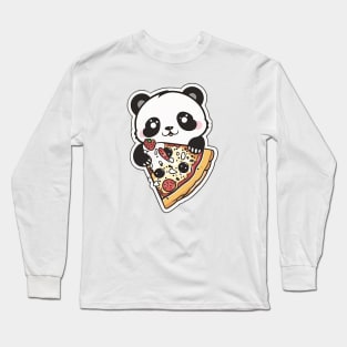 Cute Cartoon Panda Eating Pizza Funny Kawaii Long Sleeve T-Shirt